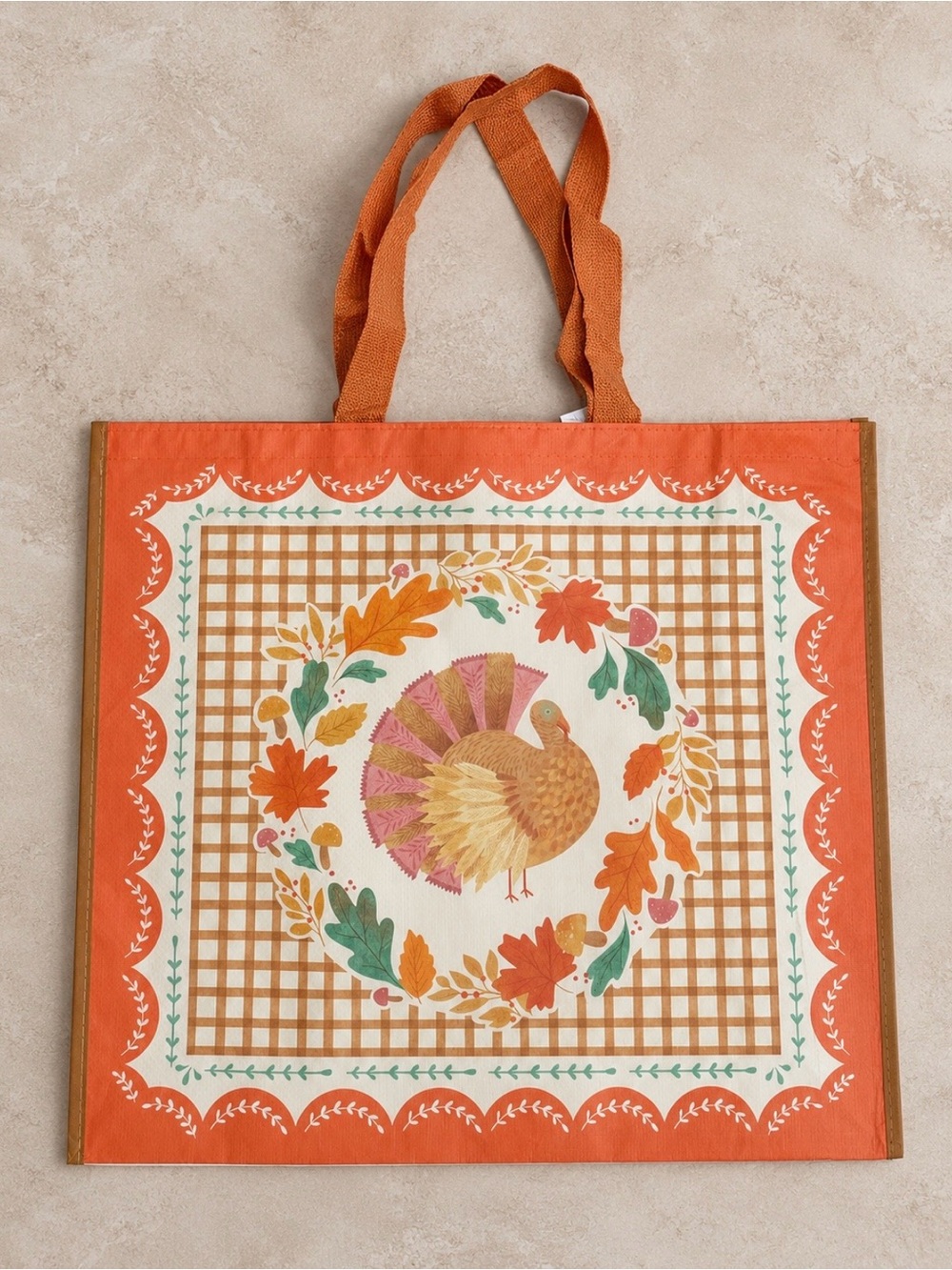 Fall turkey print reusable tote bag
